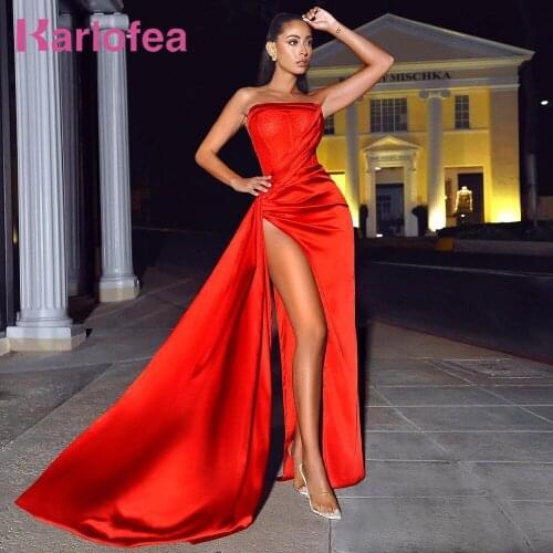 Karlofea Female Red Dresses Celebrity Festival Clothing Maxi Gown Sexy Diamonds Embellished Corset Satin Evening Party Dress