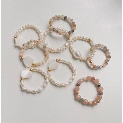 Momiji Bohemian Bead Rings Section Multi Color Natural Stone Jewelry Handmade Gifts Women Girls Wedding Rings Elastic Adjustable