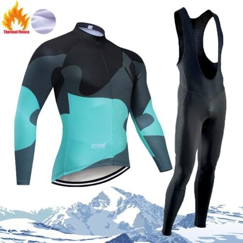 STRAVA Winter Cycling Set Long Sleeve Cycling Jersey Set 2021 5D Gel Padded Bib Pants Riding Trousers Winter Fleece Bicycle Wear