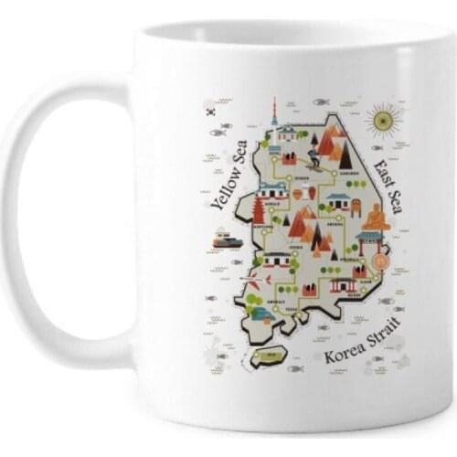 South Korea Landmarks Travel Map Classic Mug White Pottery Ceramic Cup Gift With Handles 350 ml