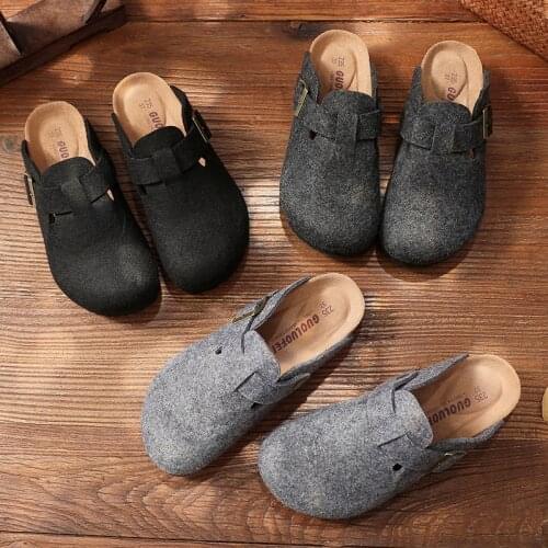 COSMAGIC 2020 New Summer Beach Cork Slippers Casual Women Solid Buckle Genuine Leather Slides Slip on Shoe