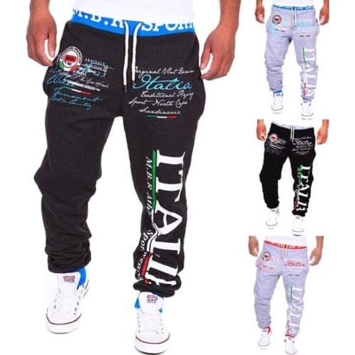 HOT 2019 Outdoor spring Autumn Italian ITALIA letters printed pants mens Jogging Joggers Football Soccer GYM Drawstring pants