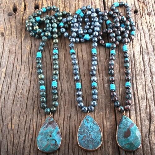 RH Fashion Boho Jewelry 10mm CCB Bead Long Knotted With Semi Precious Pendant Necklaces Women Bohemia Necklace Gift Dropship