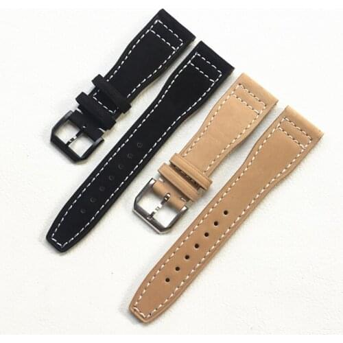 High Quality 22mm Brown Black Men Mate Genuine Leather Watchband Strap Wristband Belt Bracelet For IWC Portugal Pilot free tool