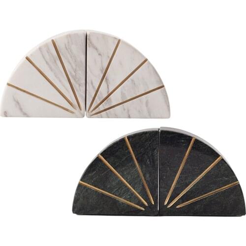 Set of 2 Heavy Bookend Non-slip Natural Marble Polished Book Ends Block Stand Bookshelf