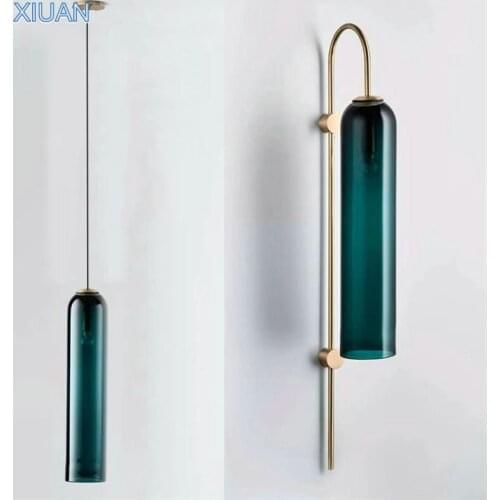 Nordic Modern Hanging Ceiling Lamp Blue Glass Lampshade E27 LED Interior Wall Light for Bedside Bedroom Dining Table Living Room