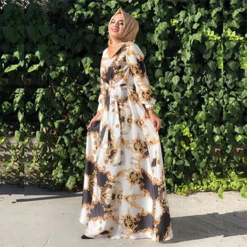 2021 Clothing New Fashion Popite WomenS Dress Fall / Winter Muslim Print Lace Up Long Skirt