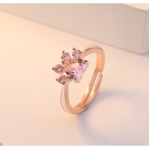 Original cute cat paw ring 925 silver Pink zircon adjustment ring for women Engagement & marriage DIY Jewelry gift Free shipping
