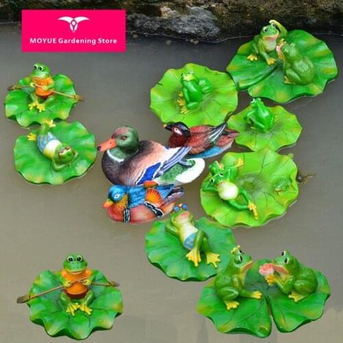 Floating Water Lotus Leaf Frog Ornaments Resin Crafts Fish Pond Rockery Fountain Decoration