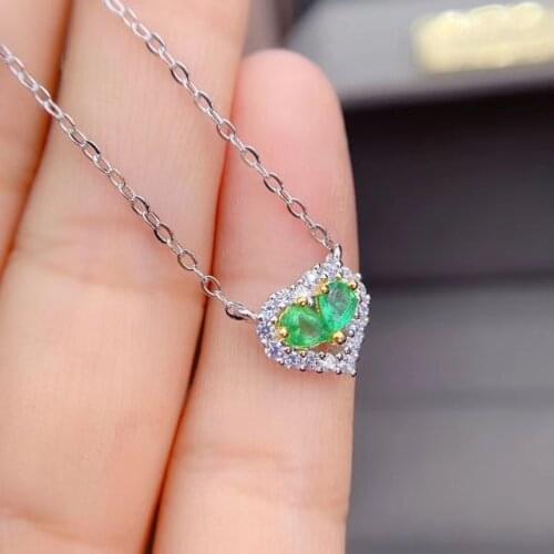 Natural Real Emerald Pendant Fahsion Necklace 925 Sterling Silver For Men or Women Engagement Best Gift