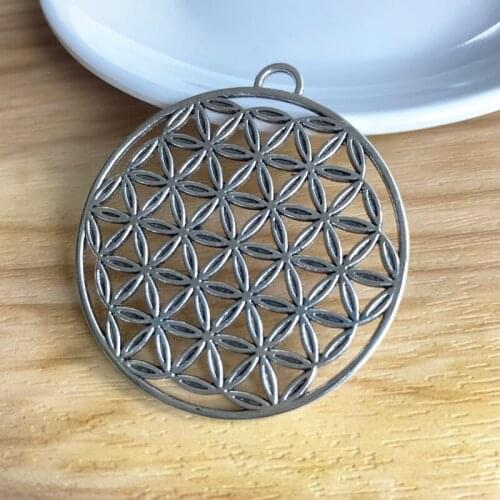 5 Pieces Large Flower of Life Round Tibetan Silver Charms Pendants for Necklace Jewelry Making Accessories 48x44mm