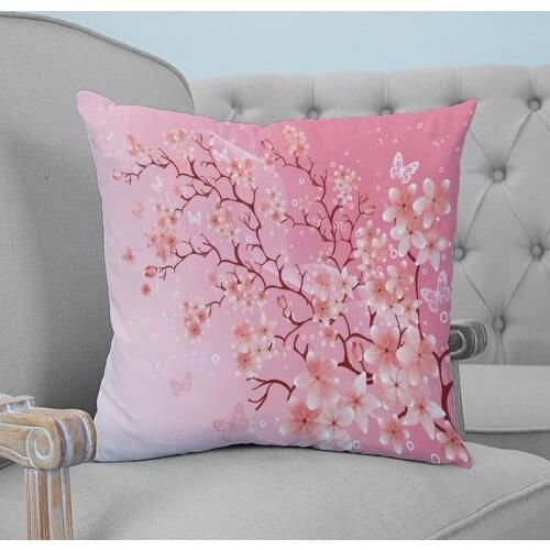 Pink Cherry Blossom Flowers Printed Throw Pillow Case Plush fabric Pillowcase Home Decorative Pillow Hot