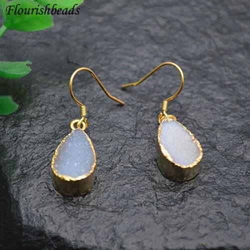 Natural Stone Water Drop Earrings Druzy Agate Metal Ear Hooks Women Fashion Jewelry Ear Accessories Wholesale 5pairs