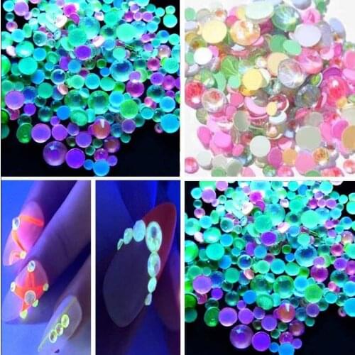 1Pack of 350pcs Luminous Nail Rhinestones Multiple Color and Size Auroral Neon Glow in the Dark Beads for for Nail Art ,JK1101