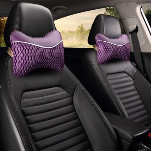 Comfortable 2pcs leather with Ice Silk Car Headrest Breathable Fabric Waist Back Kussen Supports Protector Apoya Cabeza Auto