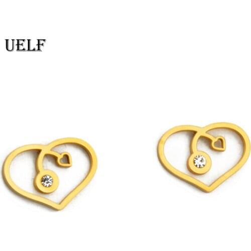 Uelf Hearts Stud Earrings for Women Stainless Steel Small Earrings Jewelry brincos