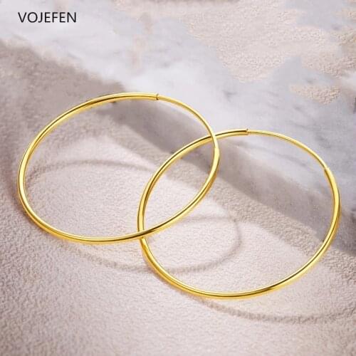 VOJEFEN AU750 18k Real Gold Earrings for Women Men Girls, Hypoallergenic Cartilage Circle Earring Endless Round Earrings
