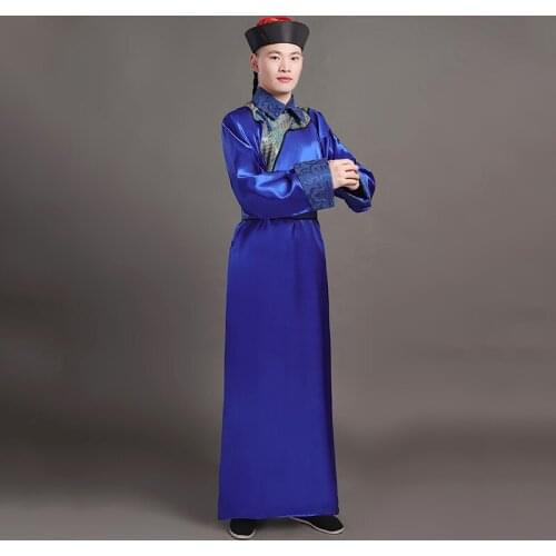 Oriental ancient Costume male long robe Chinese Qing Dynasty Men Clothing Stage Wear TV Film Cosplay Outfit