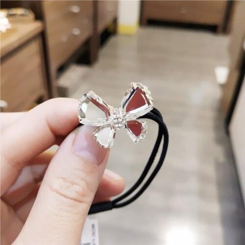 Women Fashion Butterfly Crystal Hair Rope Lady Korean Style Hair Rubber Band