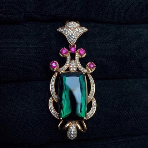 Fine Jewelry Real 18 K Rose Gold 100% Natural Blue Tourmaline 5.6ct Female Diamonds Gemstone Diamond Womens Pendants Necklaces