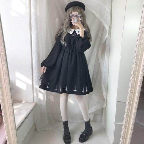 Long sleeve Dress Harajuku Fashion Cross Cosplay Female Dress Japanese Soft Sister Style Star Tulle Dress Cute Girl Streetwear
