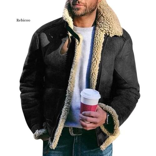 Winter Mens Coat Fashionsuede Fur Lapel Motorcycle Biker Jacket Warm Thick Fleece Windproof Jackets Male