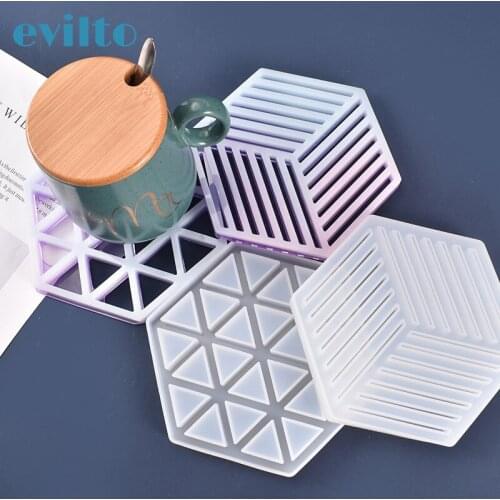 1pcs Crystal Epoxy Hexagon Coaster Mould Silicone Mold Coaster Drink Bowl Stripe Mold DIY Handmade Mold Pallet Making Mould