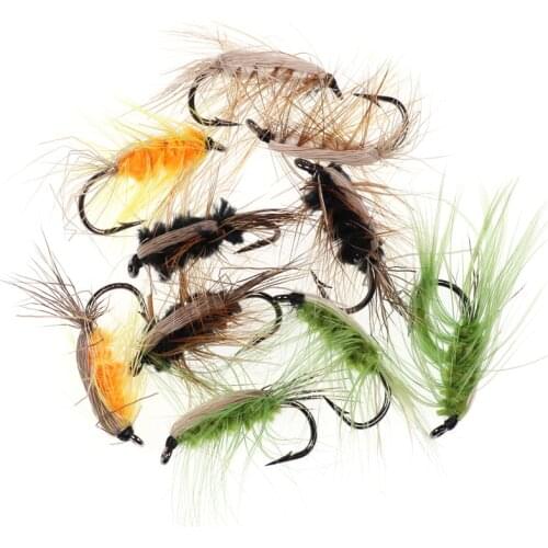 10pcs/lot Woolly Worm Fishing Lure Caddis Nymph Fly Deer Hair Beetle Trout Fly Fishing Fly Bait Portable Fishing Bait