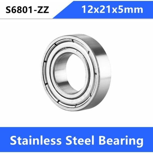20pcs/lot ABEC-5 S6801ZZ S6801 ZZ Stainless Steel bearing 12*21*5 mm Deep Groove Ball Bearing 12x21x5 6801ZZ 6801