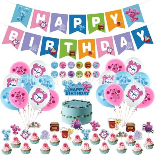 48Pcs/set Blues Clues Birthday Balloons Pink Blue Dog Globos Cake Toppers Birthday Banner for Baby Shower Kids Birthday Decor