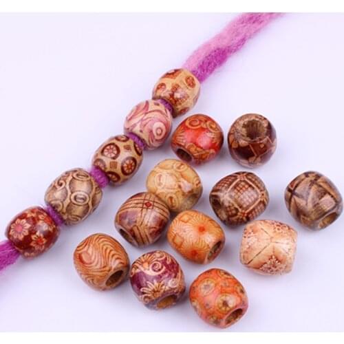 50pcs Diy Accessories Big Hole Spacer Wood Beads Wig Hair Extension Ring Black Plait Bracelet Jewelry Decorative Ring Buckle