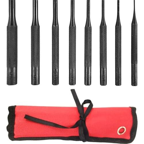 8Pcs Professional Roll Pin Spring Punch Set Bolt Catch Roll Up Case Pin Punch Tool Pins Grip With Carry Bag
