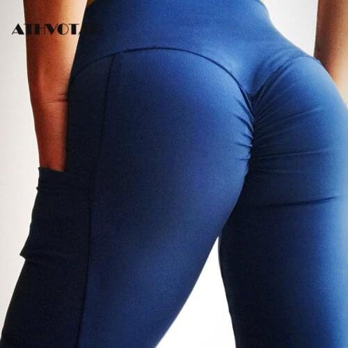 ATHVOTAR Women Push Up High Waist Leggings Black With Pockets Push Up Fitness Workout Legging Patchwork Leggins Pants Women