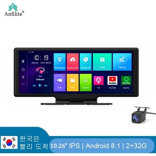 NEW 10.26" Car GPS Navigation Android 8.1 Video Recorder Full HD 1080P Dual Camera 24H Parking Monitor Auto Registrar Dash Cam