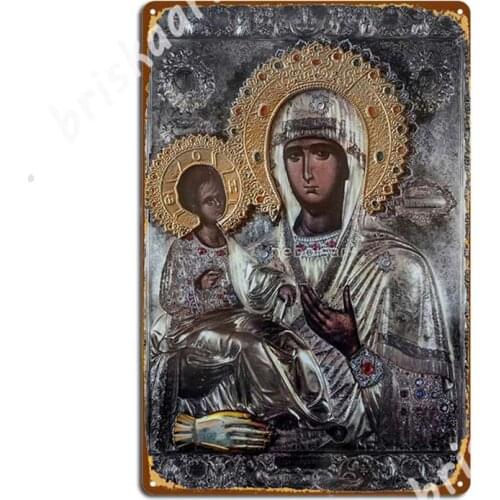Church Icon Of Mother Of God (Mary) And Child Jesus Christ Metal Signs Painting Décor Cinema pub Designing Tin sign Posters