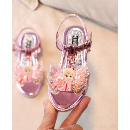 Disney Girls Party Shoes Princess Sandals Leather Glitter Crystals Rhinestones Kids Shoes Elsa Sandals Children