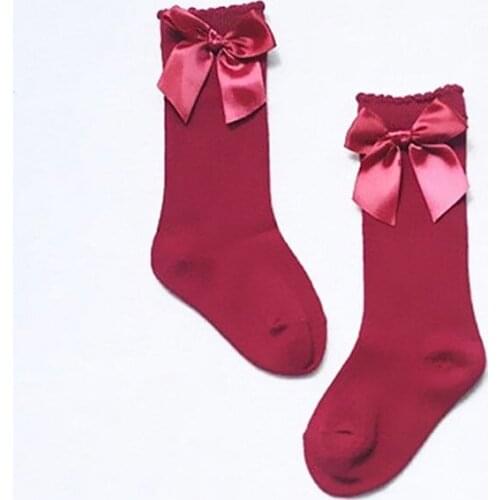 Baby Girls Knee High Stockings Cotton Bow Knee Cute Baby Warm Cotton Bow Solid Socks Long Tube Warmer