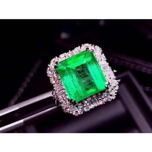 H712 Emerald Ring 7.27ct Pure 18 K Gold Jewelry Nature Vivid Green Emerald Gemstone Diamond Female Rings for women Fine Ring