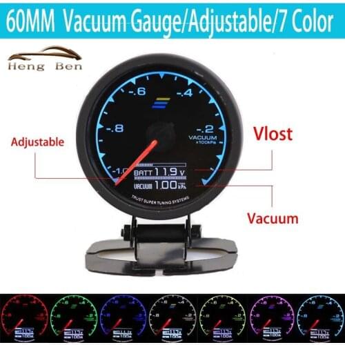 HB 7 Colors-in-One: 60mm Multi D/A LCD Display Vacuum Gauge Racing Car Vacuum Meter/Gauge