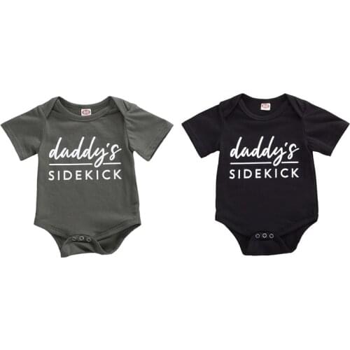 0-12M Newborn Infant Baby Girls Boys Bodysuits Letter Print Short Sleeve Cotton Jumpsuits Clothes 2 Colors