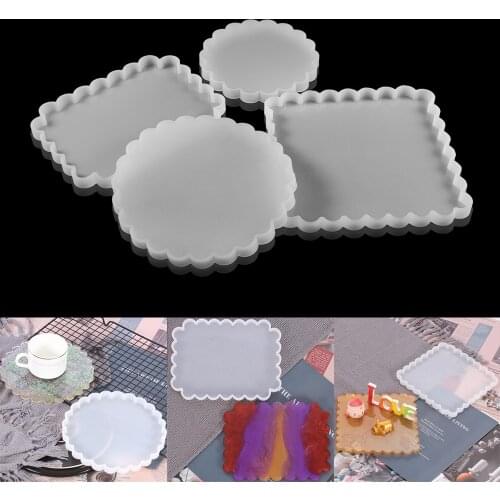 Round Square Shape Coaster Base Silicone Mold Wave Style Tray Resin Molds DIY Epoxy Resin Craft Home Decoration Handmade Tools