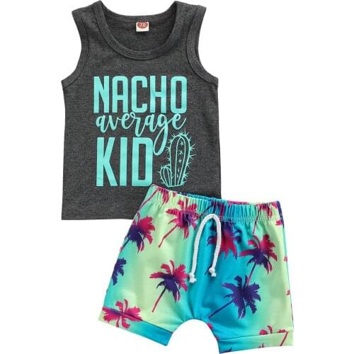 0-3Years Summer Kids Baby Boy Clothes Outfits Toddler Letter Sleeveless Tank Tops+Coconut Tree Print Shorts Boy Beach Sets