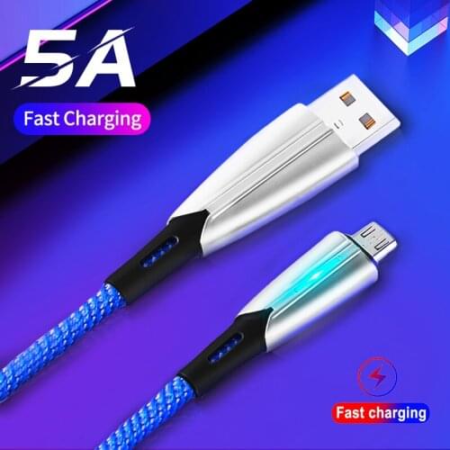Micro USB Cable With LED 5A Fast Charge For Huawei P40 Xiaomi Redmi Mobile Phone Android Charger Accessories for mobile phones