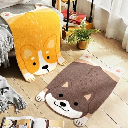 Cartoon Doormat Animal Corgi Shiba Inu Akita Dog Printed Anti-slip Water Absorption Bedroom Kitchen Carpet Floor Mat Toilet Rug