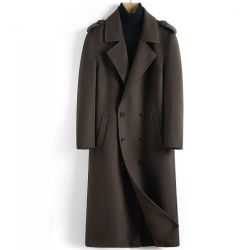 2020 New Wool Coat Men Long Jacket Double-breasted Casual Mens Coats Overcoat Spring Autumn Windbreaker Manteau Homme 6822