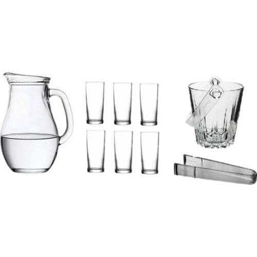 Paşabahçe Rakı Glass 9 Pieces jug And Ice Bucket Set with holder