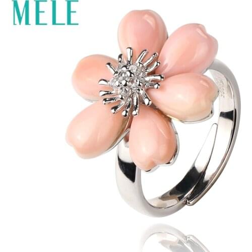 New arrival pink shell 925 sterling silver rings for women,fashion flower shape with exquisite processing charm jewelry