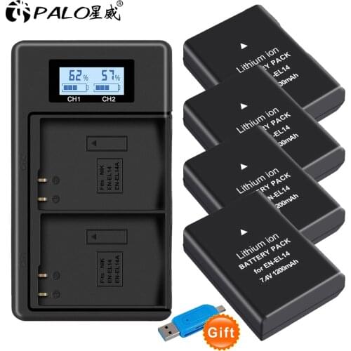 Palo 1200mAh EN-EL14 EN-EL14A ENEL14 Battery for Nikon D3100 D3200 D3300 D3400 D3500 D5600 D5100 D5200 P7000+LCD Battery Charger