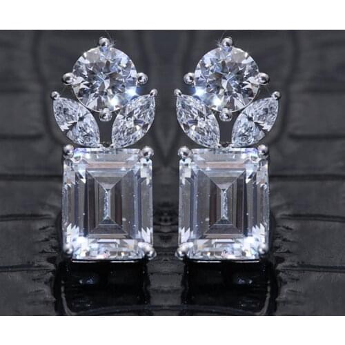 Huitan Fresh Style Stud Earrings for Girls Shiny Crystal Cubic Zirconia Fashion Women Earrings High Quality Silver Color Jewelry