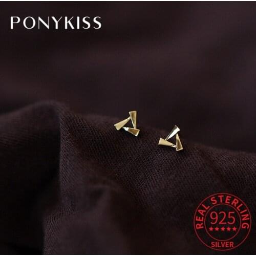 PONYKISS Real 925 Sterling Silver Geometric Rotation Triangle 14K Gold Stud Earrings For Women Hiphop Fine Jewlry Drop Shipping